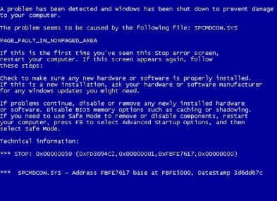 The dreaded blue screen of death.
