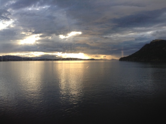 View from the ferry window en route back to Vancouver from Victoria.