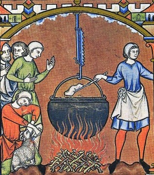 Cooking scene from the Maciejowski Bible (c. 1240-1250, France)