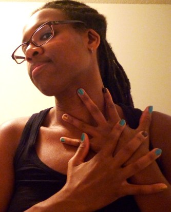 My peacock nails of teal, purple, and gold