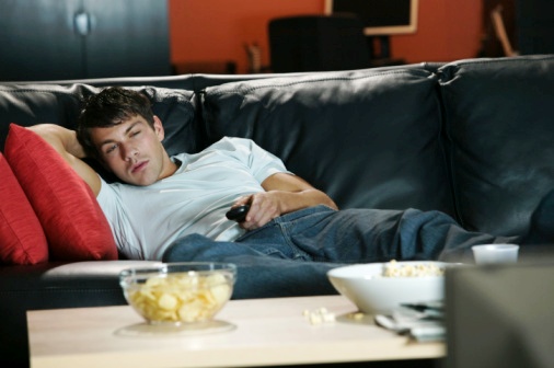 Watching TV on the couch