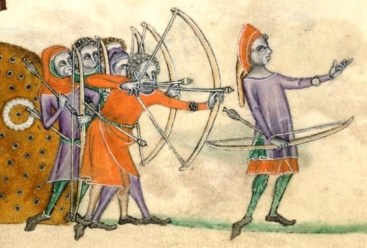 Archery practice from the Luttrell Psalter (c.1320-1340, Lincolnshire, England)