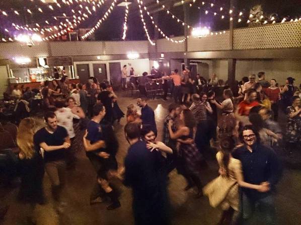 The scene at a recent square dance in Vancouver, BC.