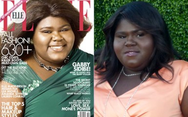 Actress Gabourey Sibide on the cover of Elle magazine and in real life