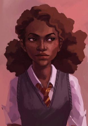 Fan art of a racebent Hermione Granger